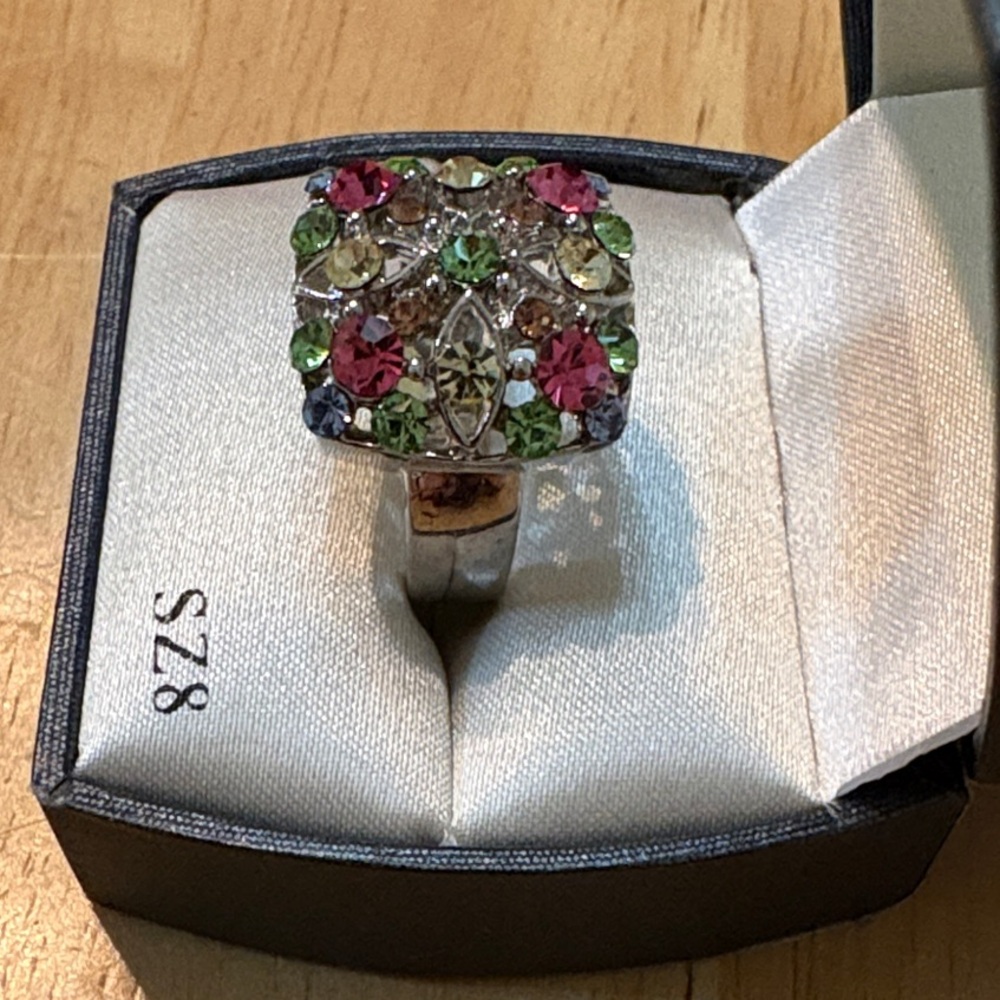 Elegant Silver Multi-Color Gemstone Ring - Picture 2 of 3